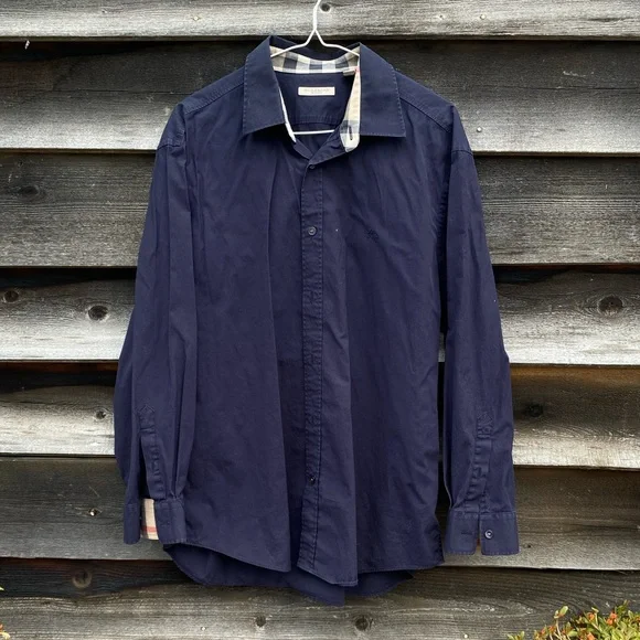Burberry Men’s navy button down dress shirt - Picture 2 of 5
